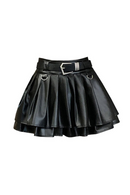 Women Black Leather Skirt Pleated Skirt Gothic Mini Skirt