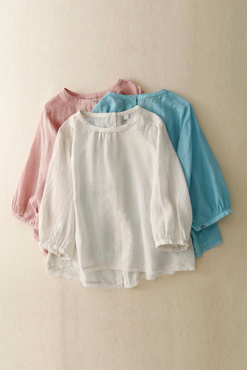 Blouses Women Summer Button-Up Sweet Top Elegant Casual Loose Top With Lace