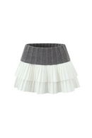Women Knitted Patchwork Pleated Mini DOUBLE LAYER SKIRT