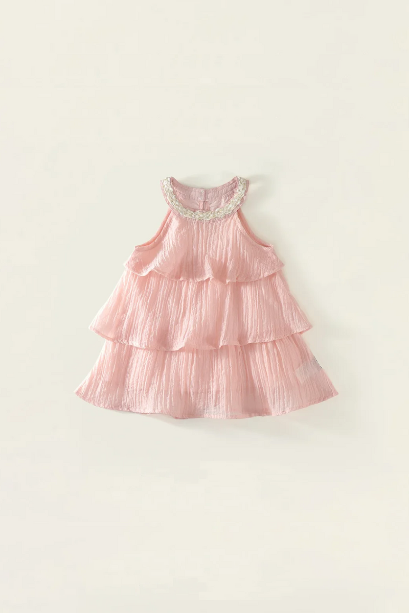 Girls Summer Pink Ruffled Camisole Dress for Baby Girls Princess Dress