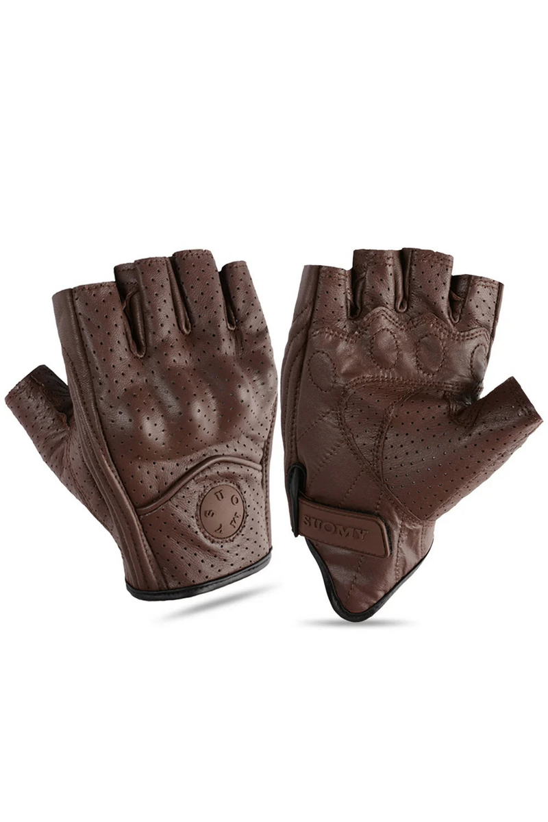 Summer Motorcycle Gloves Half Finger Gloves Retro Motorbike Fingerless Gloves Brown Men