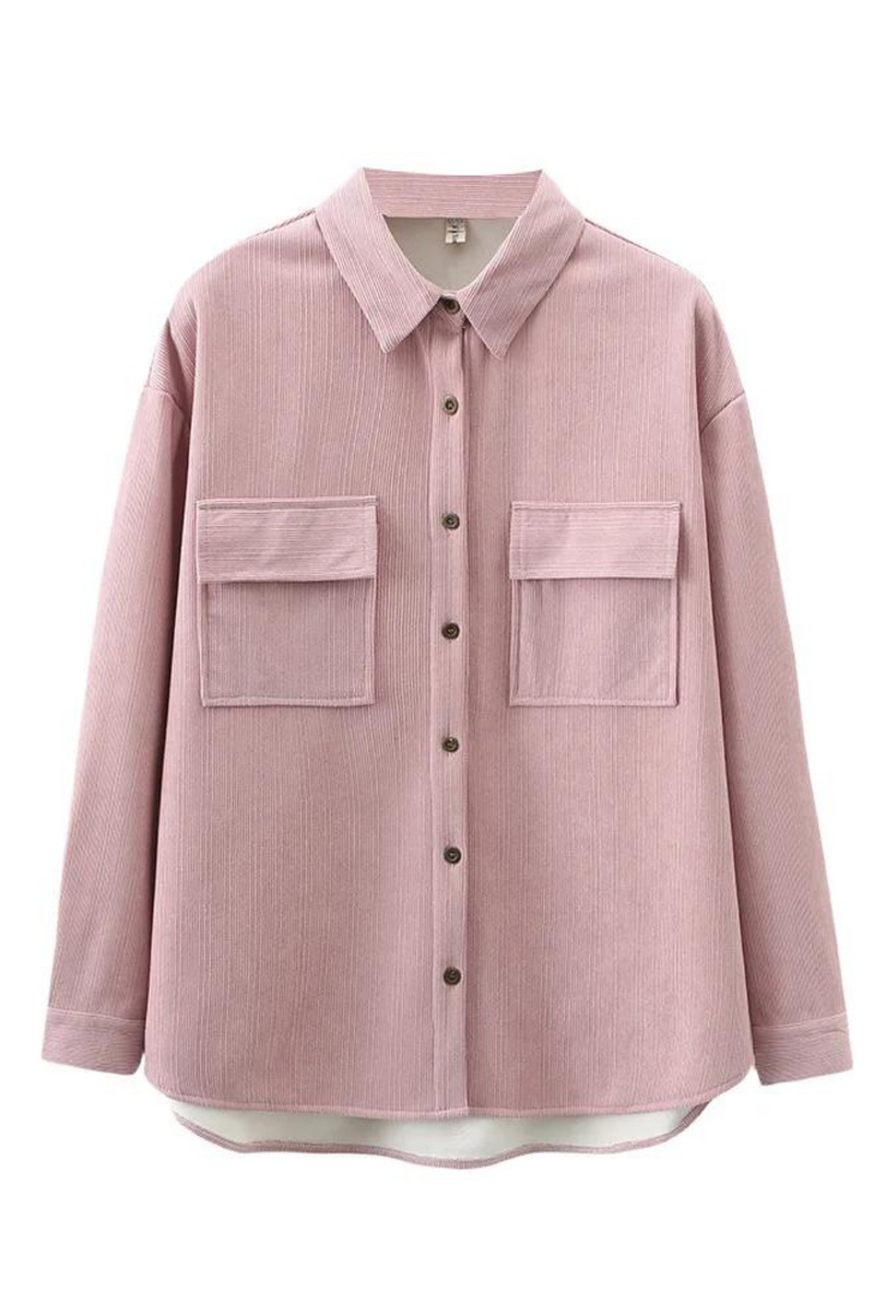 Women's Casual Style Solid Fleece-lined Shirt Autumn And Winter Loose Lapel Top