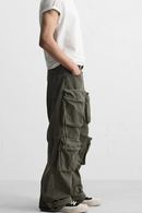 Men Cotton Multi Pocket Design Casual Pants Mid Waist Loose Fit Chic Full Length Trousers