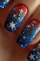 24pcs Red Blue Gradient Fake Nails Long Ballet Press On Acrylic Nails False Nails