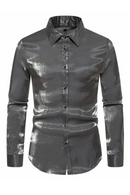 Shirt Men Long Sleeve Silk Satin Dress Shirts Mens Hip Hop Streetwear Casual Top