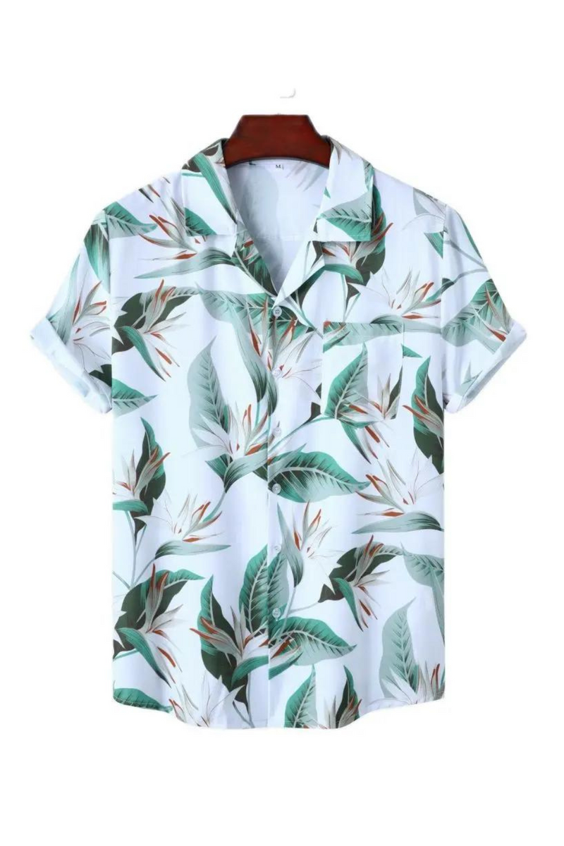 Green Leaves Hawaiian Shirts for Men Summer Short Sleeves Cuban Collar Shirt Loose Casual Beach Tops