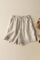 Women Lace Linen Short Pants Female Simple Casual Streetwear Loose Beach Shorts