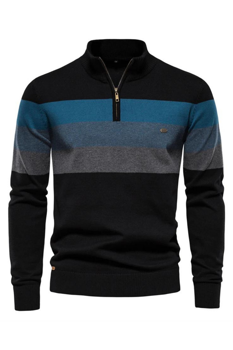 Autumn Winter Knitted Sweater Men Vintage Striped Sweater Male Jumper Pullover Zipper Stand Collar Sweater