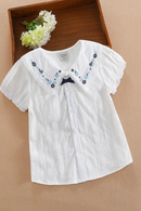 Girls Blouse Shirts Summer Short Sleeve Cotton Lovely Lace Causal White Tops Childrens Clothes