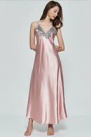 Women Sleepwear Summer Nightgown Lace Patchwork Long Nightdress Strap Sleeveless