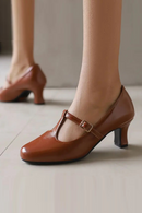 Women T-strap Pumps Round Toe High Heels 6cm Office Ladies Shoes Spring