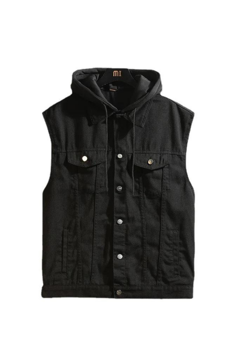 Men Spring Summer Autumn Denim Vest Jacket Leisure Hooded Vests Coat Waistcoat