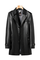 Autumn and Winter Long Leather Trench Coat Men's Handsome Trench Coat