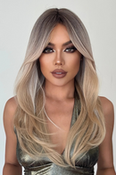 Long Straight Layered Wigs Blonde Platinum Highlight Wig with Bangs Cosplay Daily Use Natural Hair Wig for Women