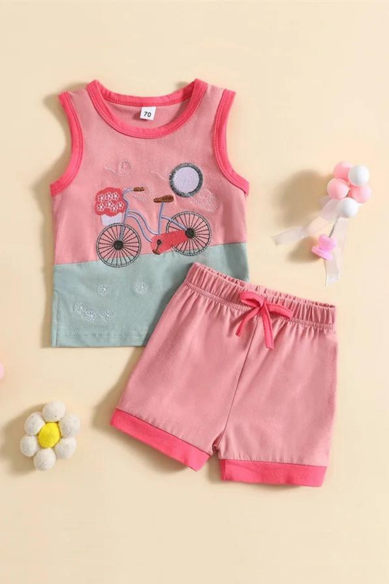 Summer Toddler Baby Boy Outfits Sleeveless Cartoon Embroidery Tops Shorts Set Clothes