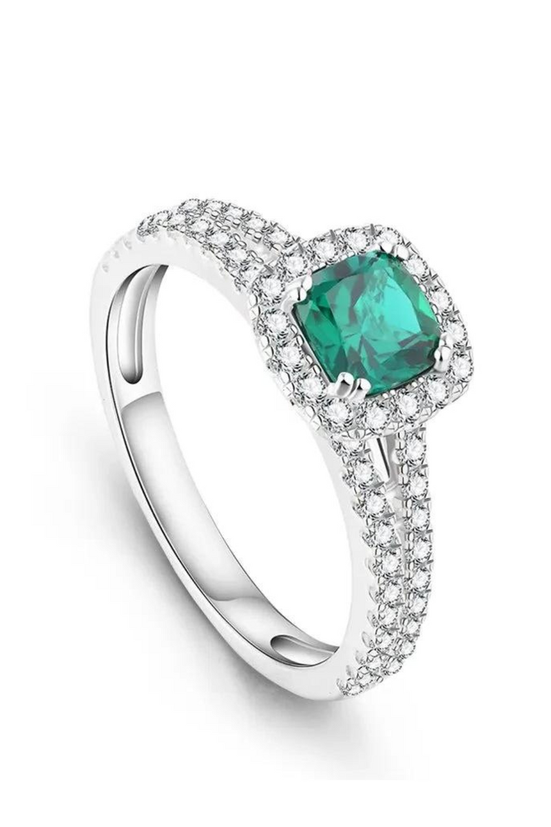Silver Cushion Emerald Corundum Gemstone Wedding Party 18k Gold Plated Women Rings Fine Jewellery