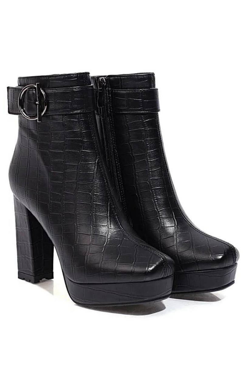 Ladies Short Boots Women Square Toe Buckle High Heels Shoes For Party Autumn Winter