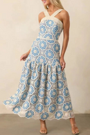 Floral Embroidery Mid Dresses for Women Halter Sleeveless Vacation Dress Female Summer