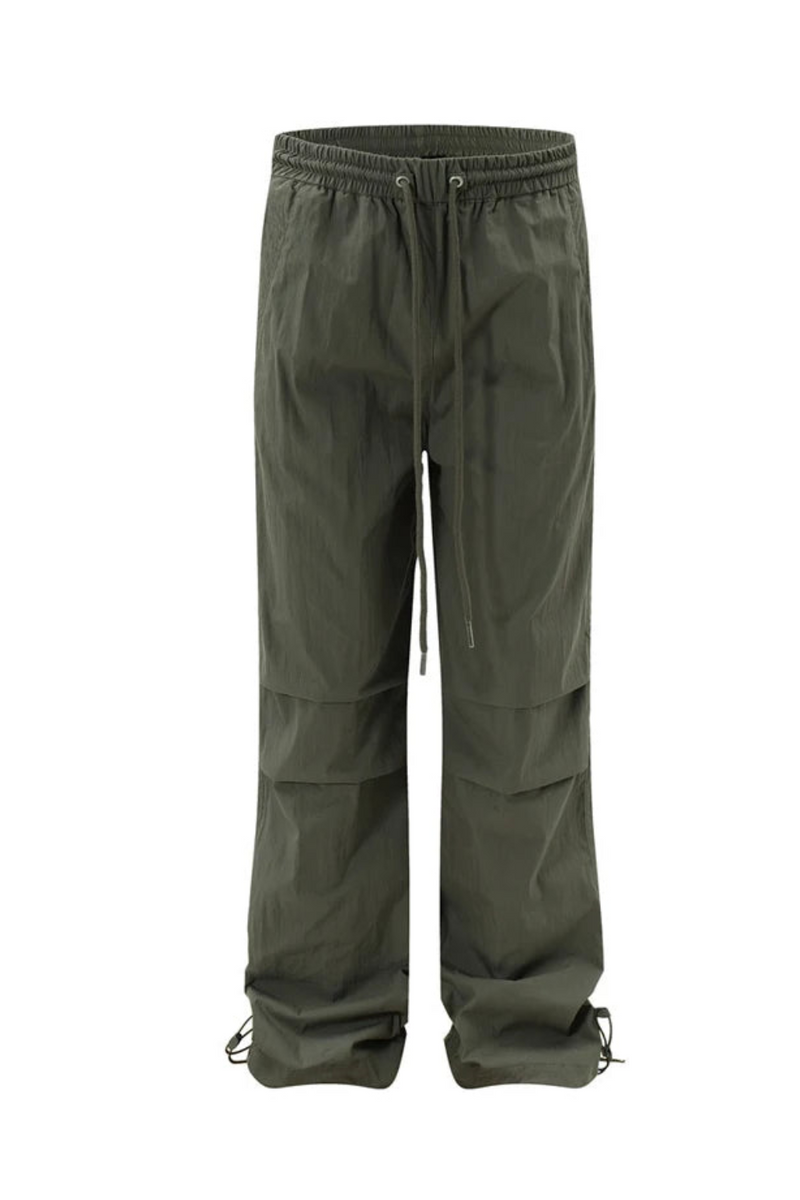 Men Solid Pants Pleated Pants Casual Drawstring Waist Quick Drying Trousers