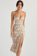 Summer women's clothing, temperament print and lace suspender dress Women's slim high slit party sexy dress