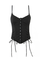 Girl Front Hollow Out Black Summer Cross Lacing Up Bow Bandage Waist Crop Tank Tops