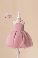 Flower Bud Girls Party Dress Off Shoulder Pearl Evening Elegant Pink Wedding Princess Dresses