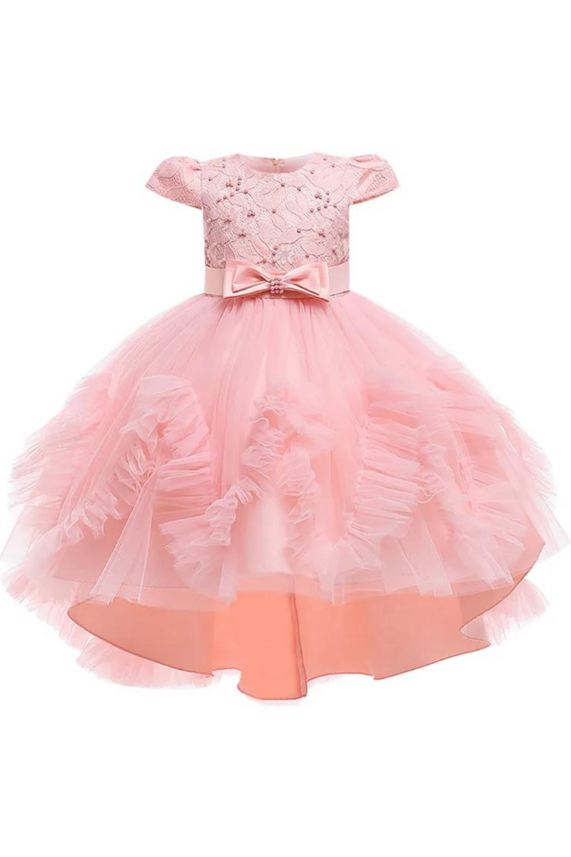 Flower Girl Dress lace embroidered fluffy tuxedo girl Princess bow birthday communion beaded dress