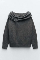 Metal Buckle Decorate Tube Top Knitted Pullover Women's Trendy Loose Long Sleeve Autumn Winter Sweater