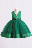 Children's  Birthday Communion Party Wedding Lace Dresses Elegant Bow Clothes Performance Princess Dress