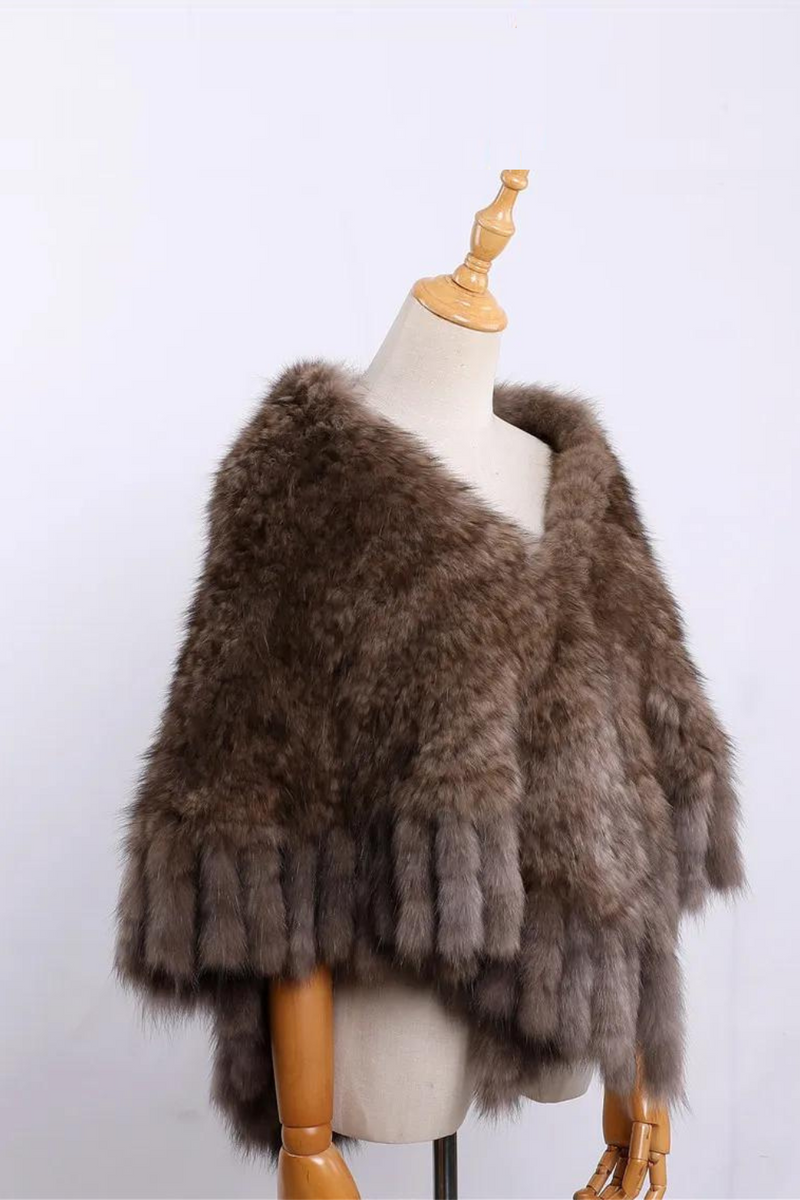 Elegant Women's Winter Warm Genuine Sable Fur Cape Shawl Lady Mink Fur Poncho Tassels Wraps Jacket Extremely Soft