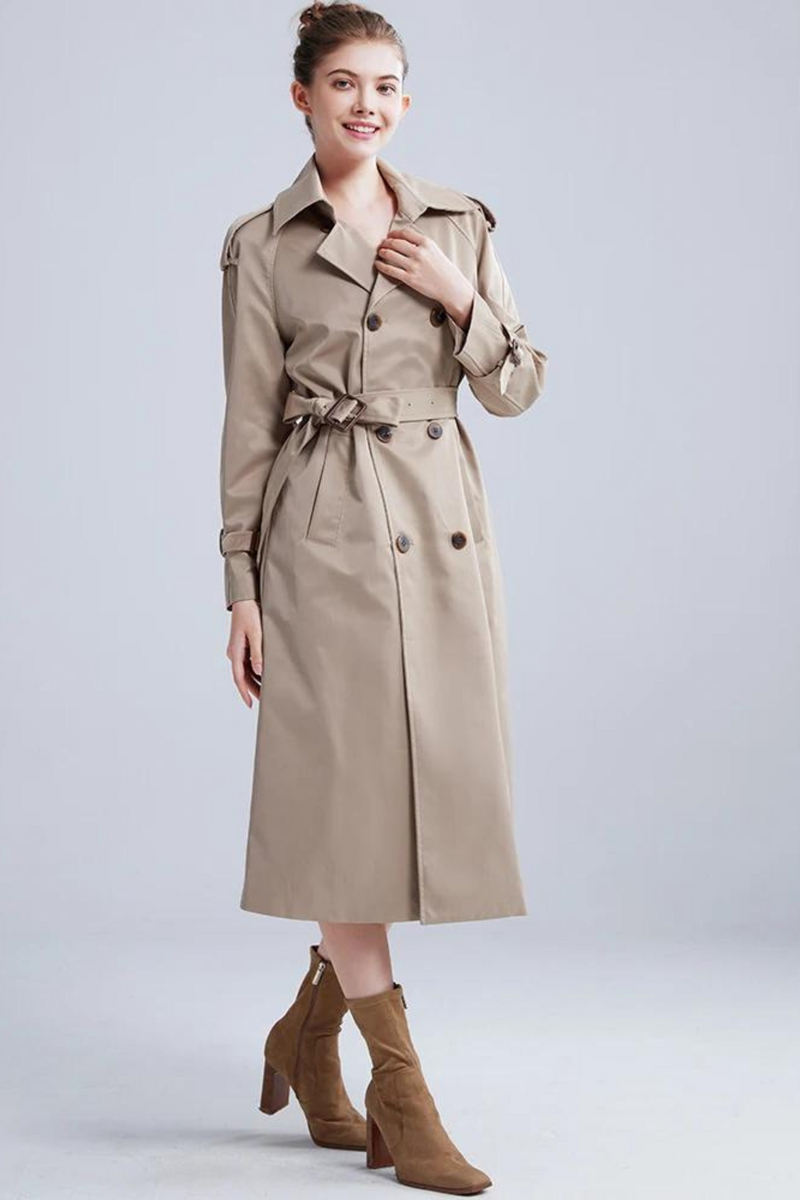 Autumn Winter Classy Design Luxury Quality European Straight Belt Pockets Women Chic Trench Long Coat