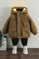 Down Coat Boys Hooded Cotton-padded Jacket Kids Tops Winter Thicken Warm Outerwear