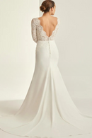 Wedding Dresses Beautiful Applique Long Full Sleeves Open Back Button Design Mermaid Train Bridal Gown