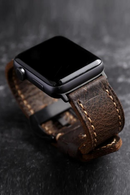 Vintage Style Titanium For Apple Watch  Leather Strap Thickened Soft Men's Bracelet