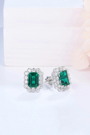 Sterling Silver rhodium plating Octagon Cut Emerald Zircon Diamonds Gemstone Stud Earrings Fine Jewellery