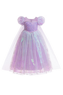 Elegant girl violet shiny tulle princess dress with puff sleeves