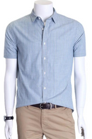 Spring and Summer Pure Cotton Short Sleeved Shirt Men's Stripe