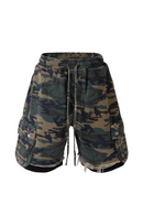 Streetwear Camouflage Cargo Shorts for Men Wide Leg Elastic Waist Straight Summer Knee Length Pants Oversized