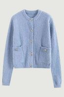 Knitted Solid Autumn Winter Cardigan Women's Buttoned Decorate Pockets Short Sweater