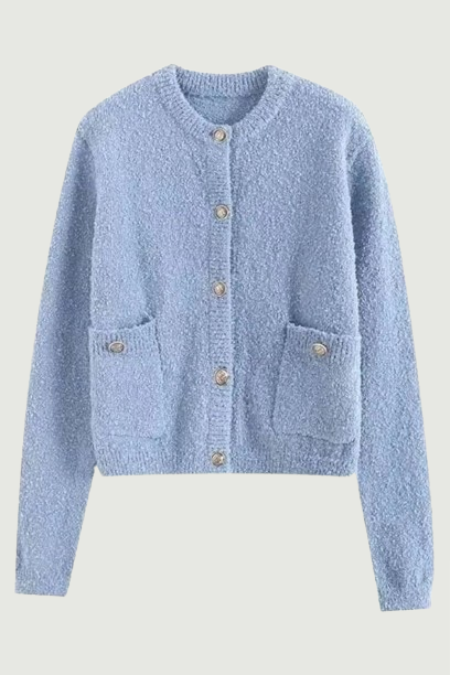 Knitted Solid Autumn Winter Cardigan Women's Buttoned Decorate Pockets Short Sweater