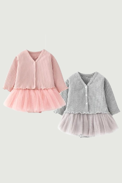 New Baby Girl Two Piece Dress Long Sleeve Cardigan Princess Baby Girl Bodysuits Toddler Baby Girl Outfit