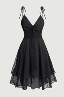 Women Plain Solid Layered Dress Tied Shoulder Sleeveless Casual