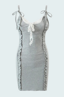 Summer Strap Mini Dress Woman Sexy Slim Streetwear Lace Bow Tie Fungus Decorative Short Knitted Dress Female