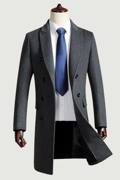 Wool Jacket Winter Men's Double Breasted Long Section Thick Blends Coat Business Woolen Lapel Slim Trench Jacket Windbreaker
