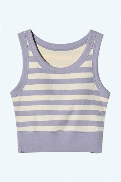 Women's Ribbed Bra Tank Top Tanks Striped Cropped Camisoles Sando Singlet Vest Sleeveless Casual