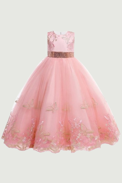 Princess Girl Butterfly lace embroidered flower long dress Christmas Ball Party Dress