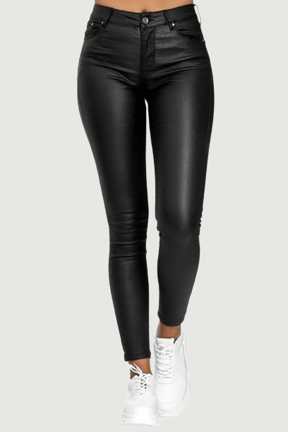 Women High Waisted Faux Leather Legging Solid Shaping Butt Push Up Leggings Stretchy Slim Fit Trousers with Pockets