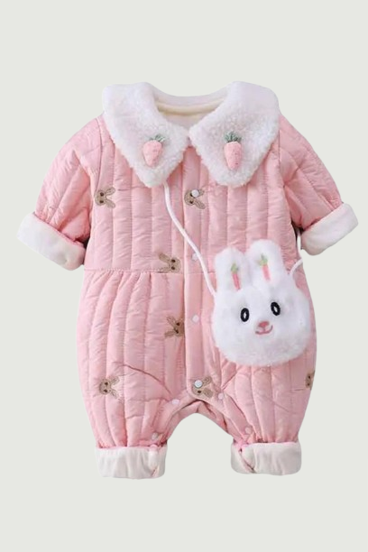 Infant Baby Clothes Winter Girl Cute Rabbit One-Piece Thicken Bodysuit Girls Plush Outerwear 15 ℃