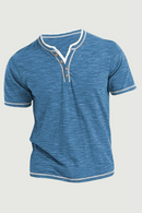 Men's Plain Henley Shirt Round Neck T-shirt Summer Comfortable Cotton Short Sleeve Casual Street Wear Sports Top Basic