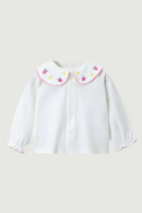 Baby Girls Cotton Blouse for Spring Autumn Kids Embroidery White T-shirt Children Girl Casual Loose Base Shirt Infants Tops